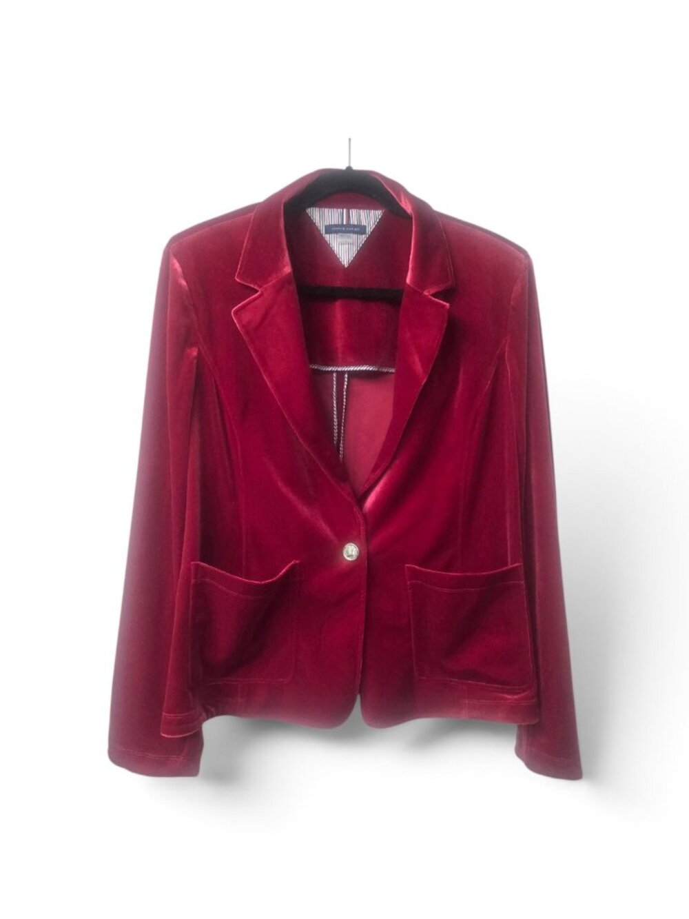NWOT Tommy Hilfiger Red Velvet Blazer Size 16 Single Button Jacket Old Money